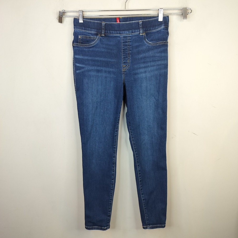 Spanx Skinny Leggings Jeans Jeanish Large Pull On Stretch Dark Wash Blue